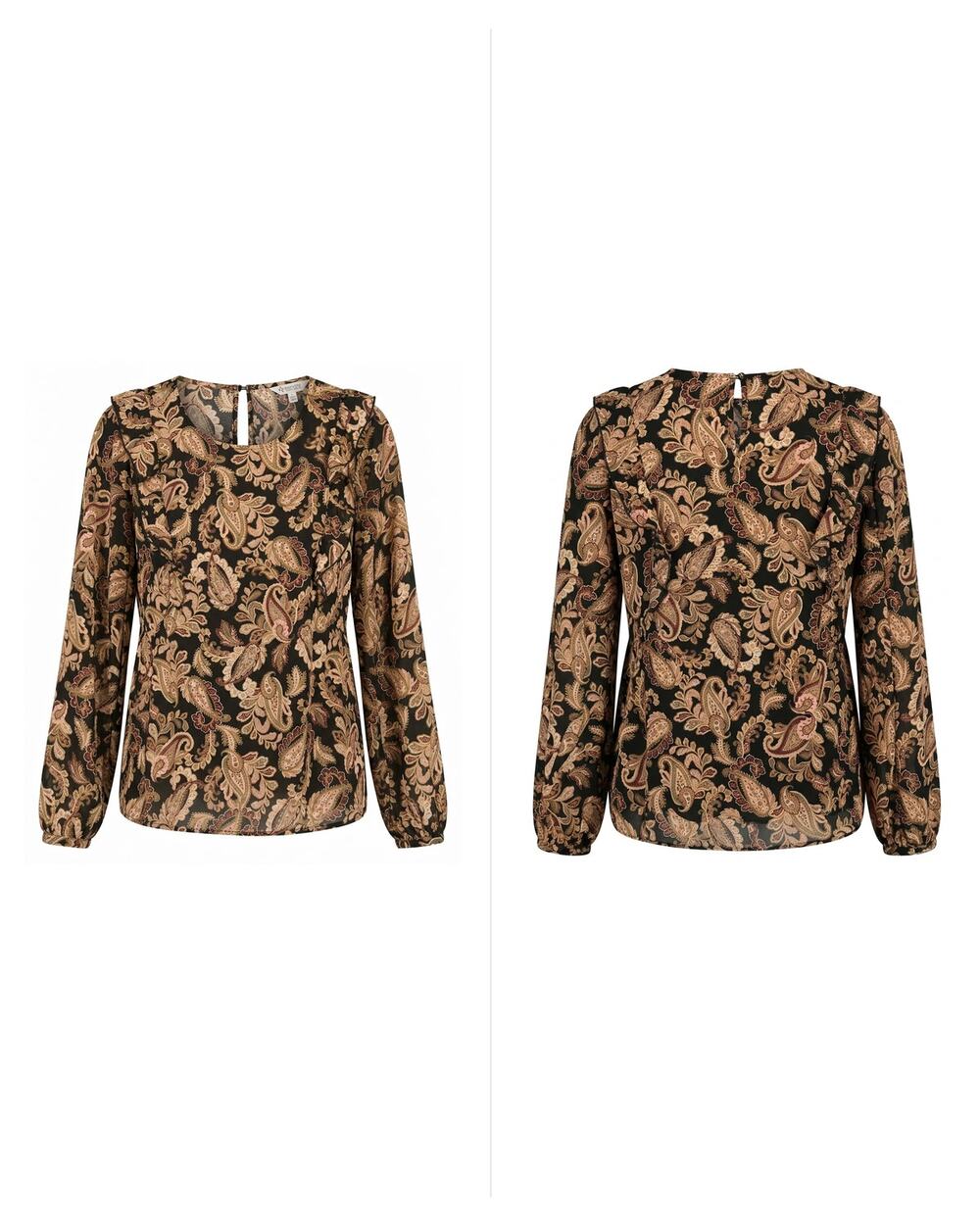 Nanette Nanette Lepore Black Brown Paisley Long Sleeve Blouse Women Size L